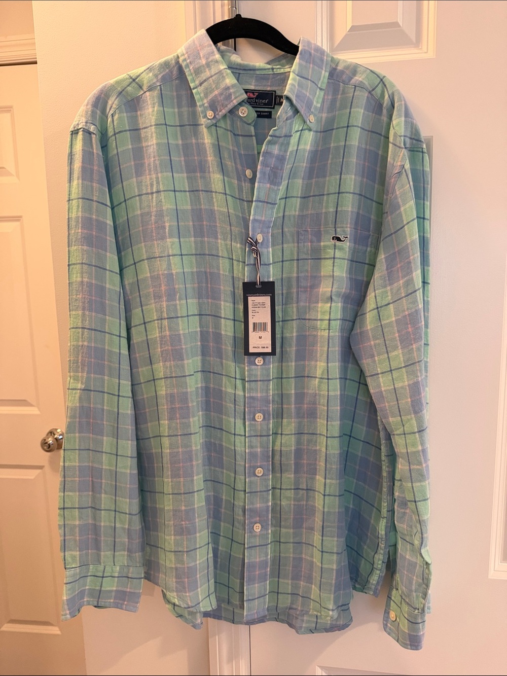 NWT Vineyard Vines Mint Green and Light Blue Plaid Button-Down Shirt Size Medium